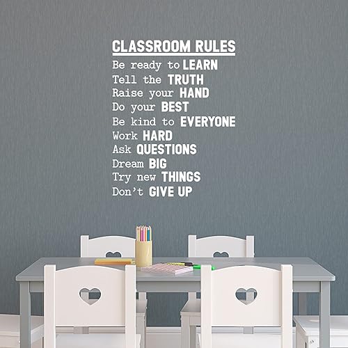 Miniatura 2 de Calcomanía de vinilo para pared, reglas del aula, 28 x 22 pulgadas, calcomanía inspiradora de moda con cita positiva para sala de juegos, escuela,