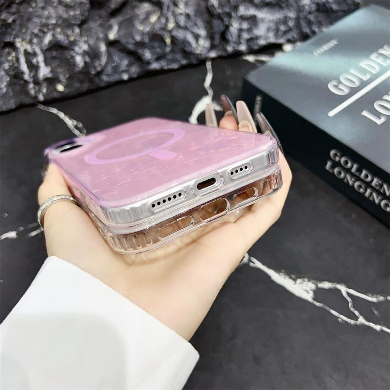 Funda magnética de Lujo con diseño de ensueño para iPhone 16 ProMax (Rosa)