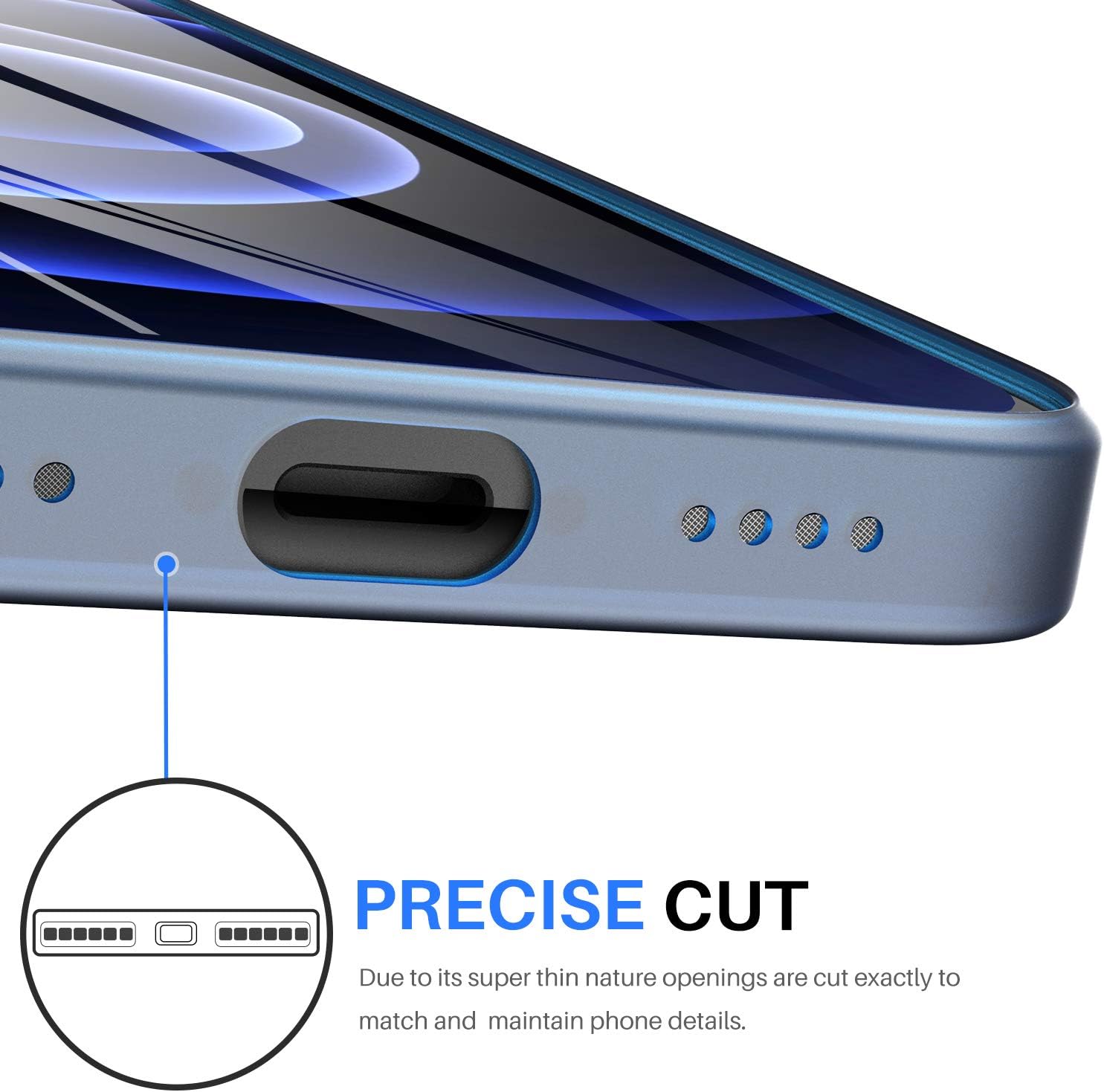 TOZO Compatible for iPhone 12 Mini Case 5.4 inch Hard Cover 0.35mm World's Thinnest Protect Bumper Shell Semi Transparent Light Weight Thin Cover with Matte Blue