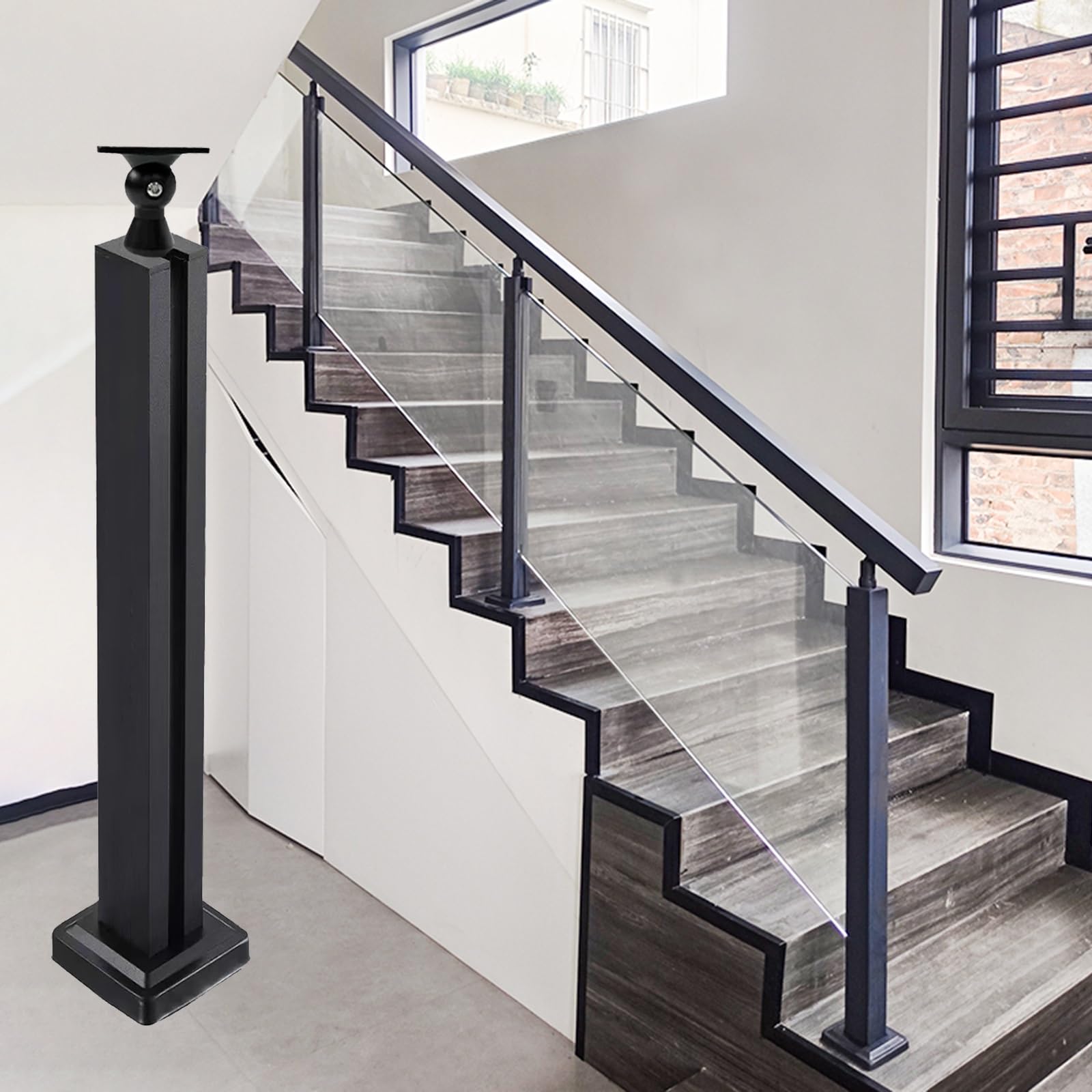 Poteau de balustrade en verre noir pour barrière de sécurité extérieure de terrasse