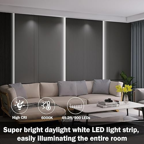 Miniatura 6 de Tira de luz LED USB de 6500 K con caja de batería, tira de luces blancas de luz diurna de 16.4 pies para debajo del gabinete, cortables para