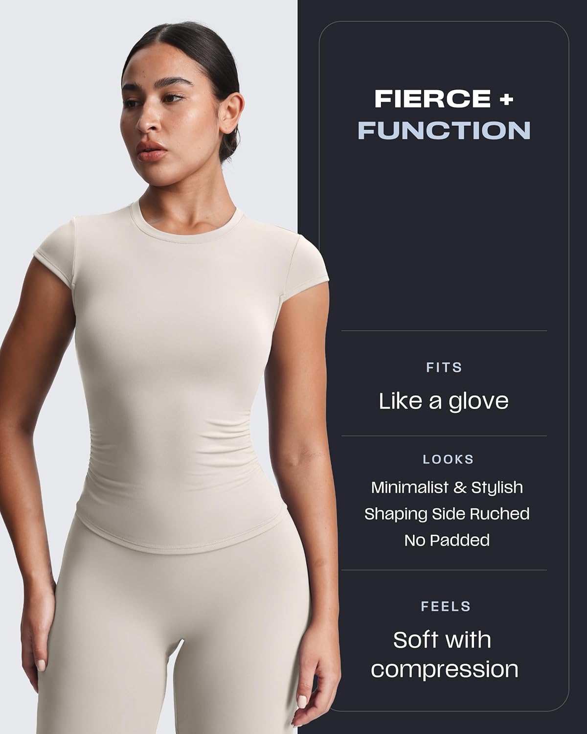 Aoxjox Women's Cap Sleeve T-Shirts Crew Neck Velura Ruched Tee Without Padded Workout PlushFlex™ Gym Yoga Crop Top - Image 3