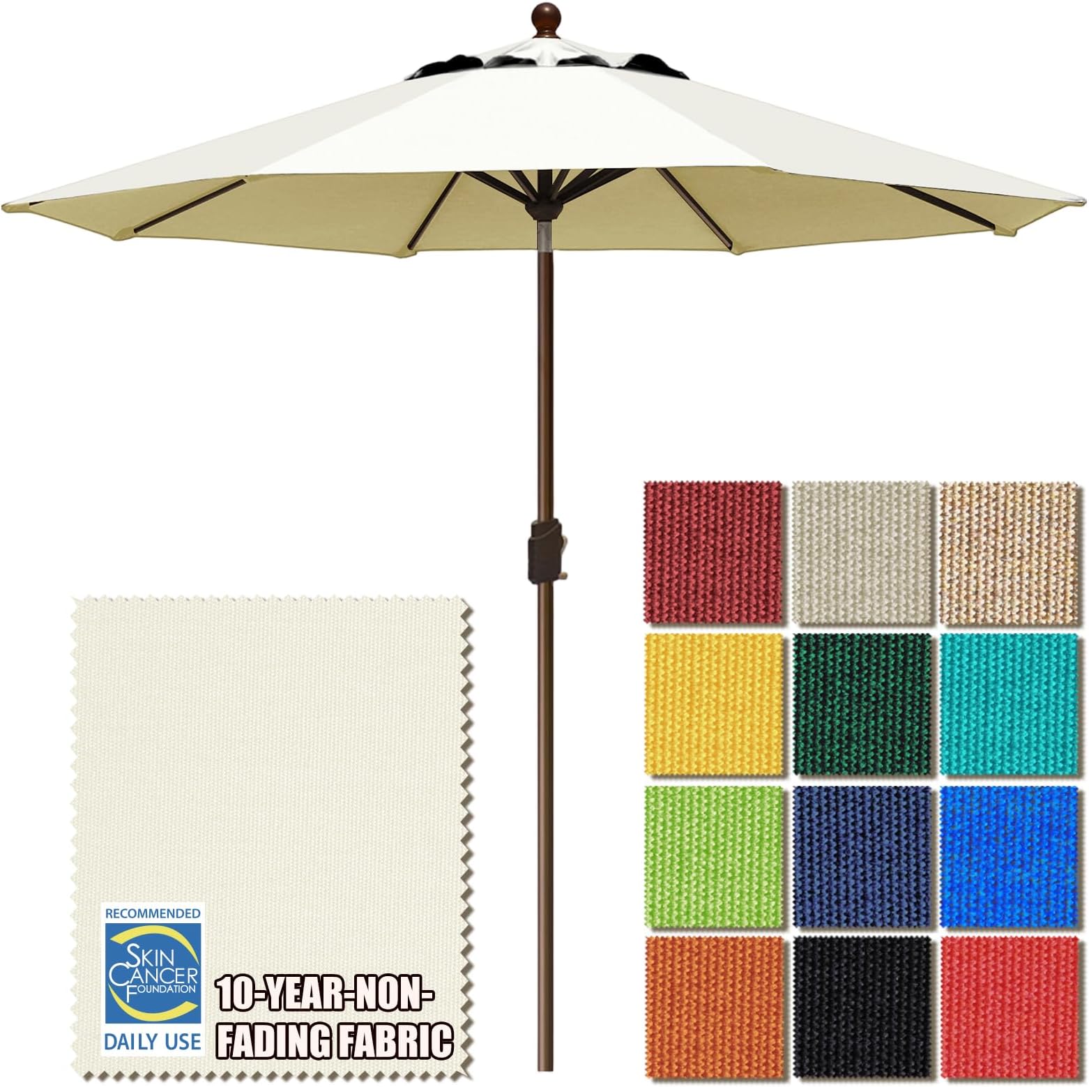 EliteShade USA 10-Year-Non-Fading Sunumbrella 9Ft Market Umbrella Patio Umbrella Outdoor Table Umbrella with Ventilation, Natural