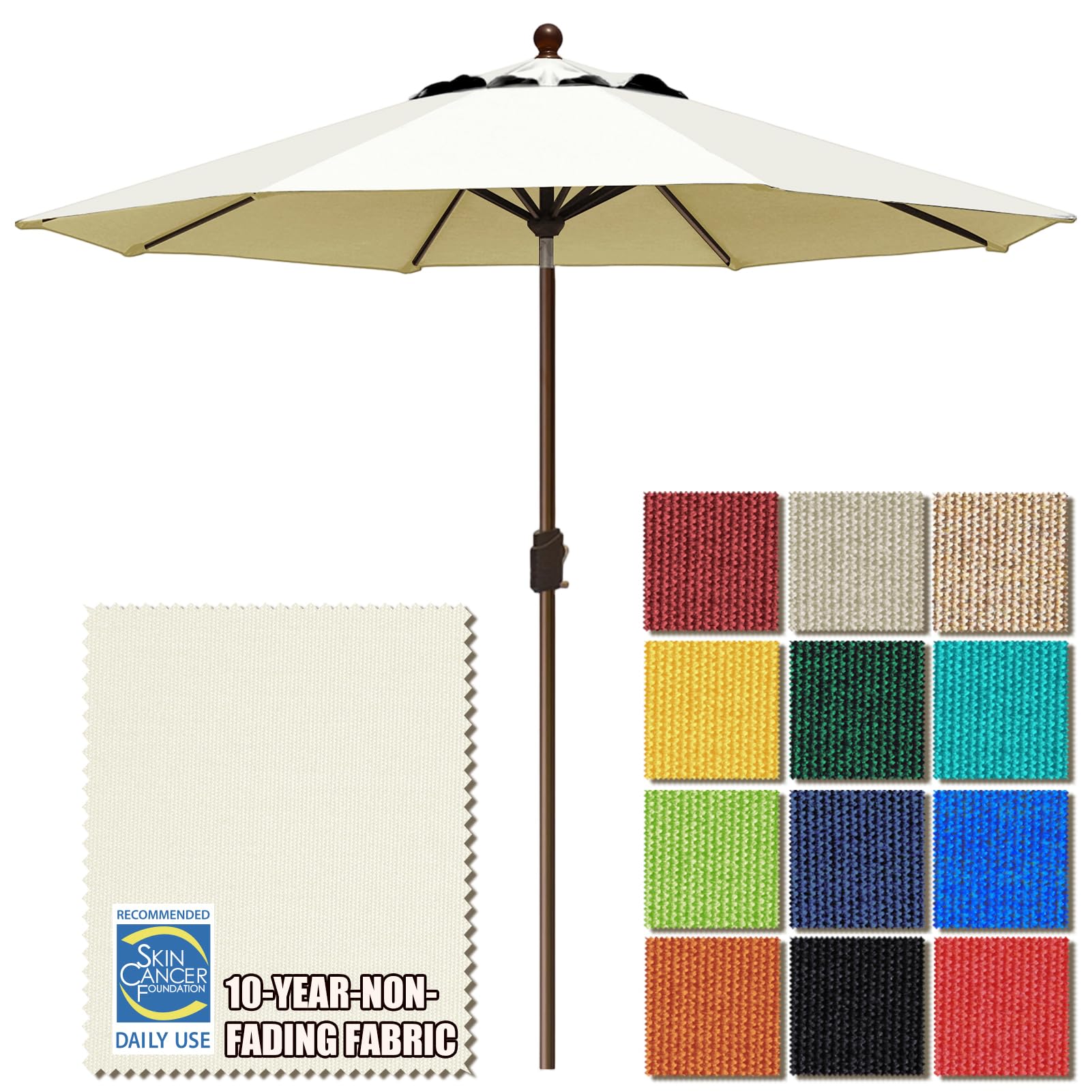 USA 10-Year-Non-Fading 9Ft Market Umbrella Patio Umbrella Outdoor Table Umbrella with Ventilation, Natural