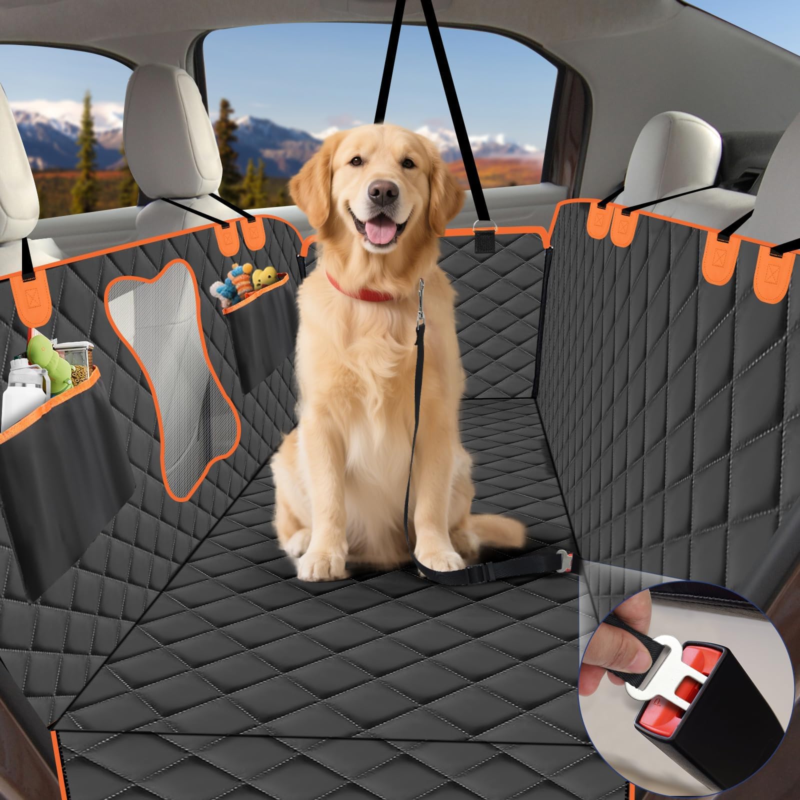 Funda de Coche Perros para Mercedes Benz C Class W/C205 Coupe 2015-2018 | Tejido Oxford 600D Antiarñazos: Material acolchado ultrarresistente que protege los asientos de garras, roturas y suciedad
