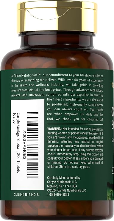 Carlyle Ginkgo Biloba | 200 Vegetarian Tablets | Extra Strength