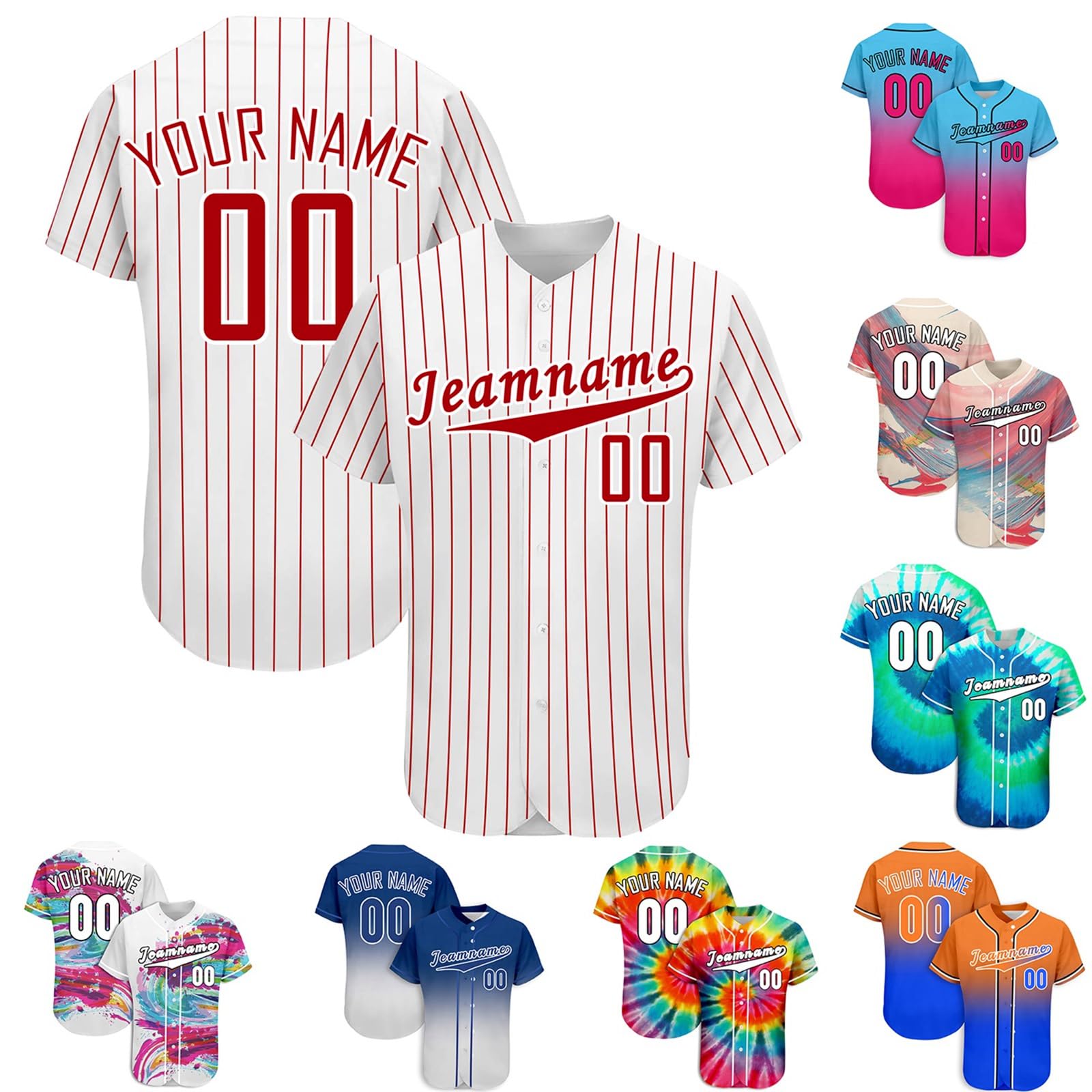 Custom Baseball Jersey Men Button Down Personalized Tee Shirt Sports Fans Print Name Numbers for Women/Youth Redstripe-18 Large