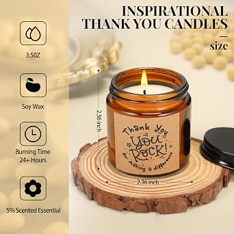 Roowest 10 Jars Thank You Candles Soy Wax 3.5 oz, Amber, Pretty, Lovely
