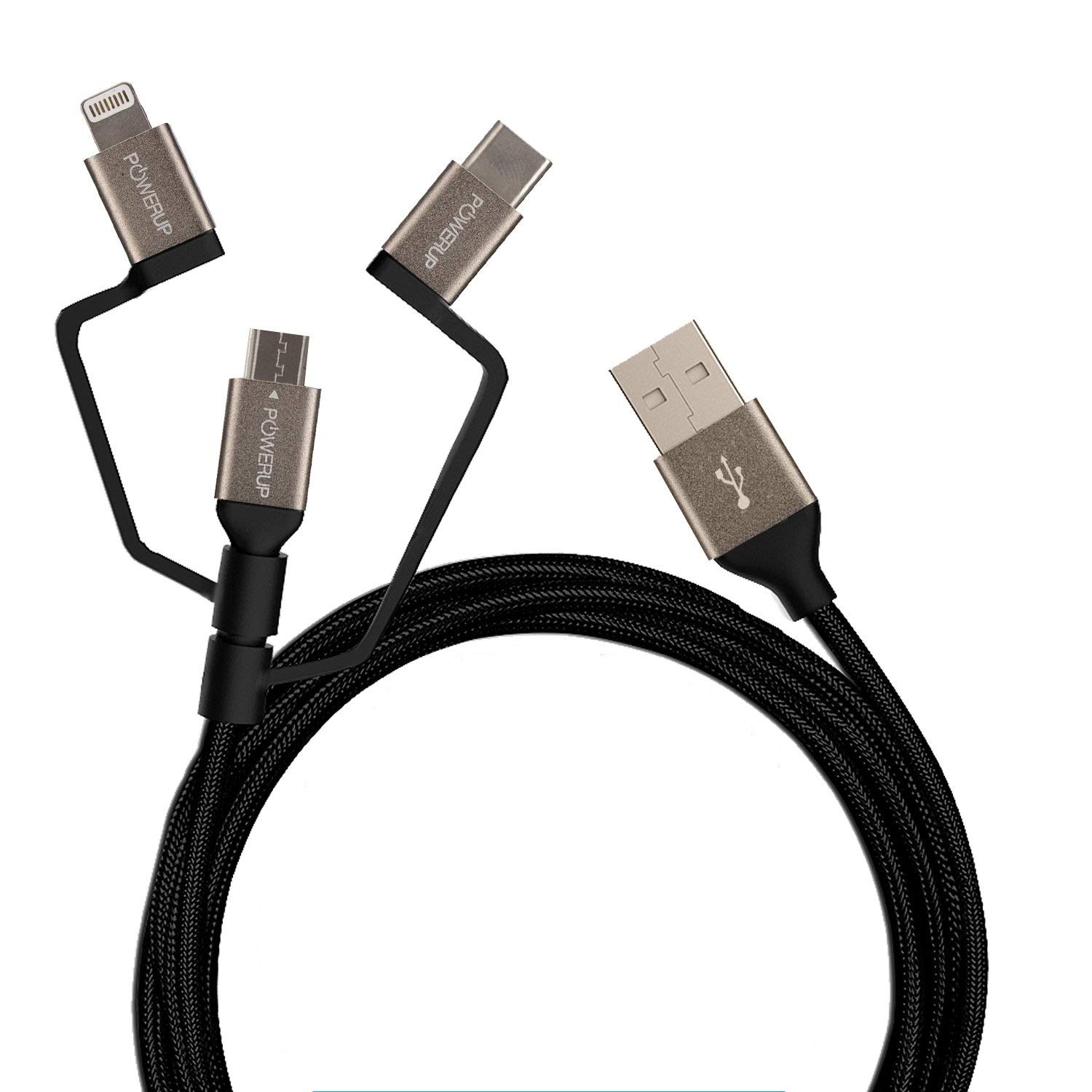POWERUP 3in1 USB-A to Micro USB/Type C/Lightning Apple Mfi Certified Cable with Sync And Charge 1.5M Compatible with iPhone,iPad,iPod & All Moblie/Tablet - Black (B07587N8K1) Amazon Price History, Amazon Price Tracker