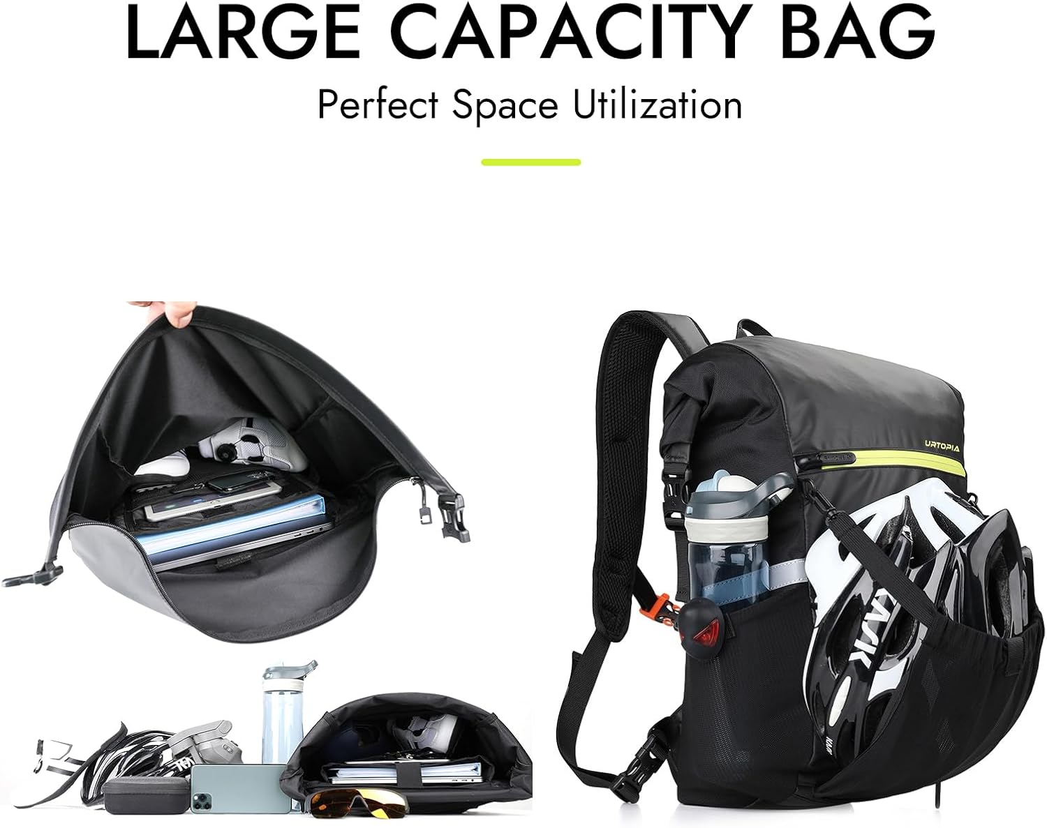 URTOPIA Bike Panniers, Waterproof Rear Bike Rack Bag with Reflective Strips, Safety Whistle, Easy to Install and Fix, 25L large Capacity Bicycle Backpack for Cycling, Commuting Traveling - Image 3