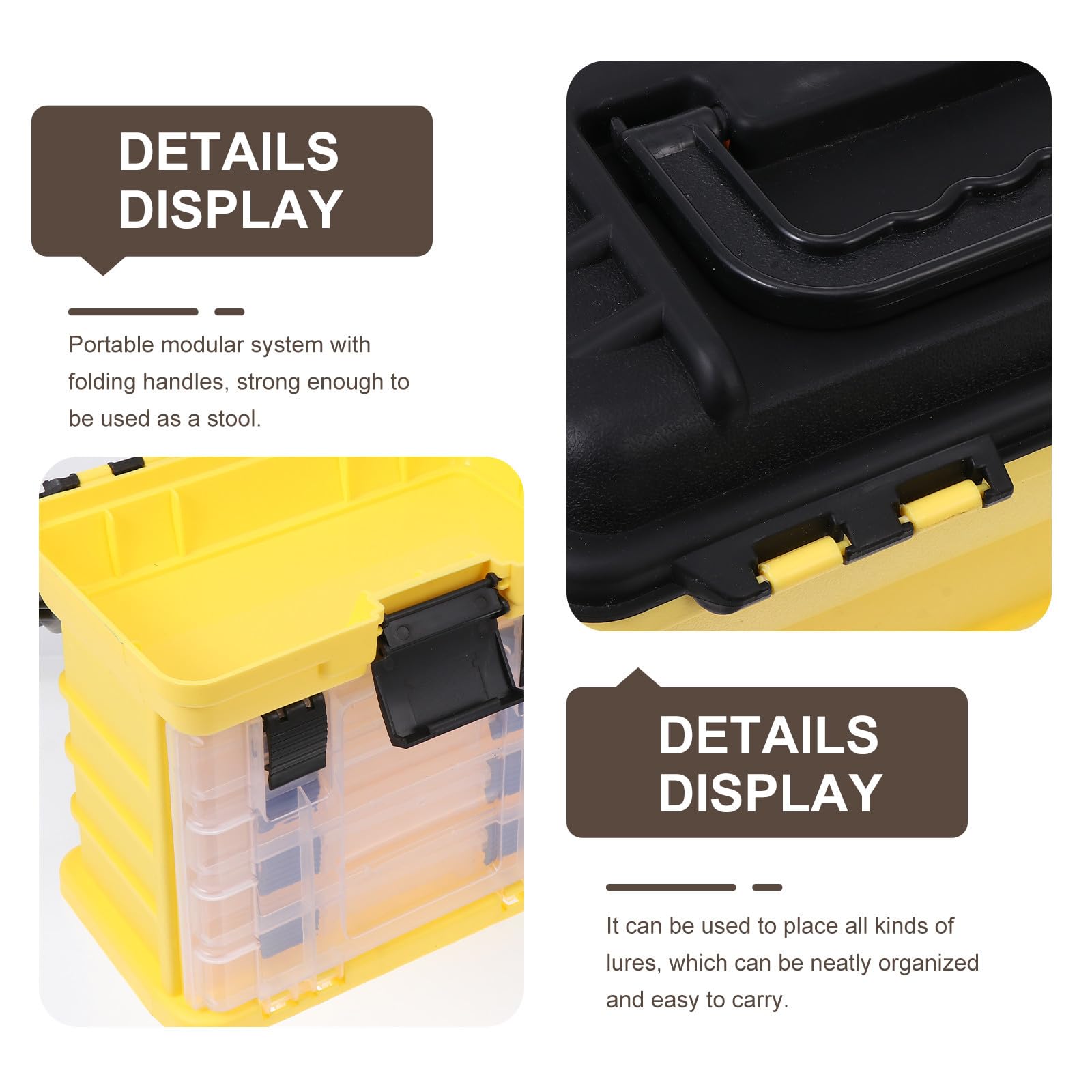 Amosfun Caja de Aparejos de Pesca de 4 Capas, Gran Capacidad, PP Abs | Amarillo, para Señuelos y Accesorios, Fácil de Llevar, Resistente al Desgaste Caídas