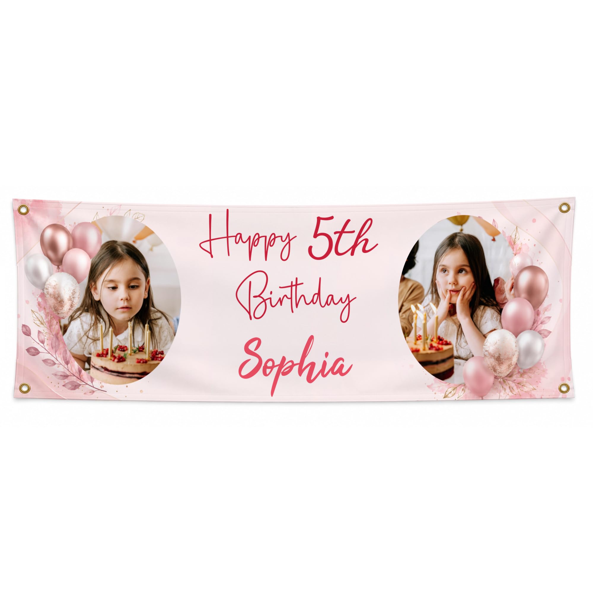 Personalised Birthday Banner with Name & Age, Custom Party Decoration (Blush Birthday)