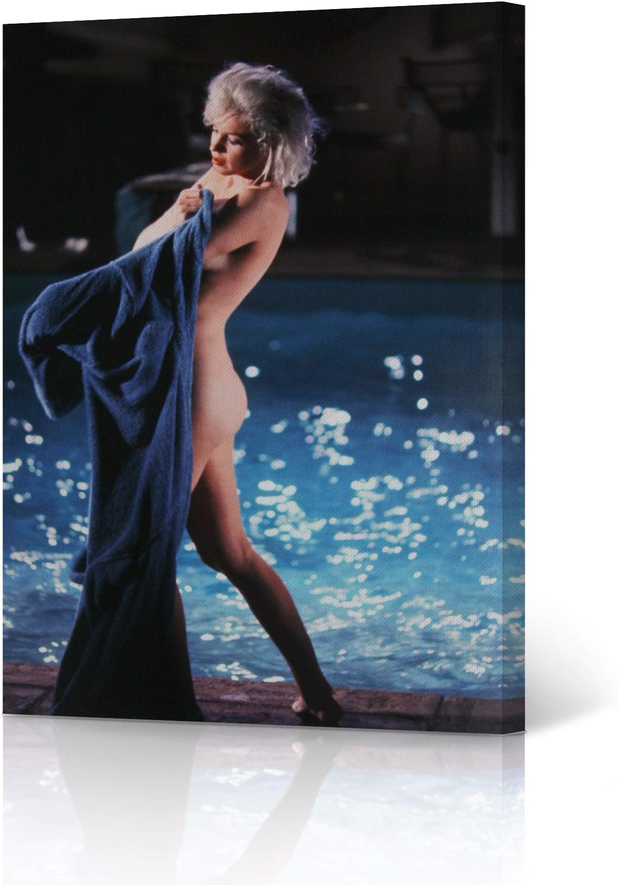 HB Art Design Marilyn Monroe Wall Decor Wall Art Wearing Robe Naked in Pool Canvas Wall Art for Bedroom Canvas Print Fashion Living Room Bathroom Vintage Office Decor Made in USA 12x8