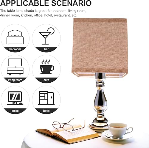 Miniatura 5 de Pantalla de lámpara de tela, pantalla cuadrada de tela de lino, pantalla de arpillera con clip E27, fundas de luz de tela de repuesto para