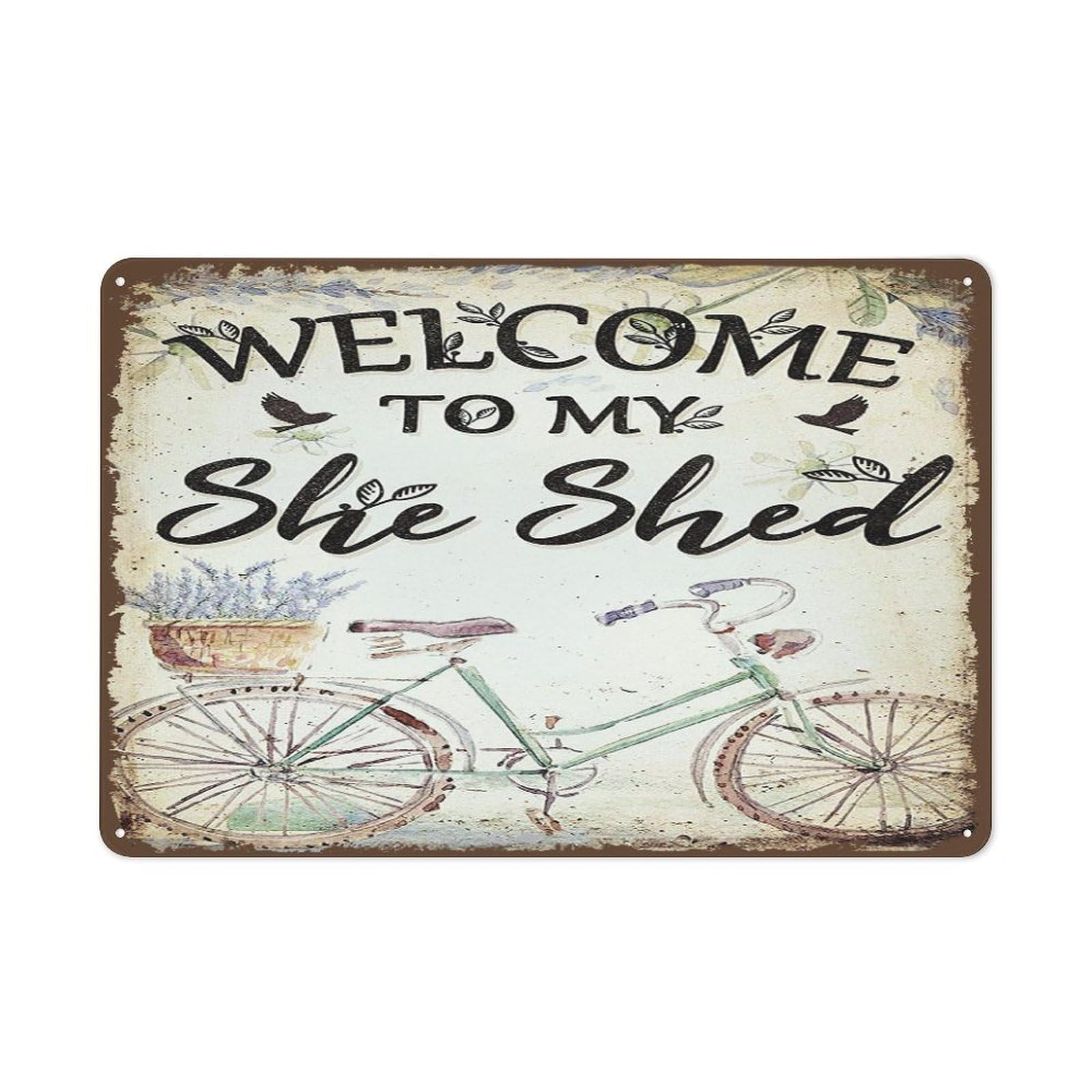 peiyeety Creative Tin Sign She Shed Metal Tin Sign Farmhouse Wall Sign for Home Kitchen Garden Women Cave Gift for Girlfriend Ladies Aluminum Metal Sign Welcome to My She Shed 8"x12"