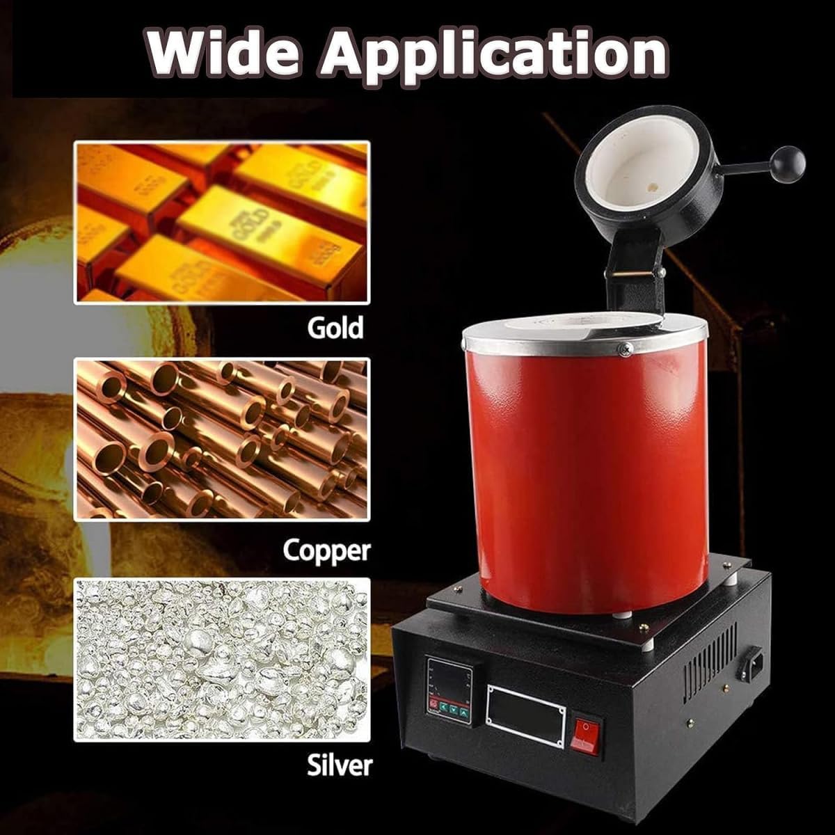 FBITE Gold Melting Furnace, Refining Casting Furnace, Digital Electric Melting Furnace with Graphite Crucible for Melt Scrap, Silver, Gold, Copper-Red||3kg