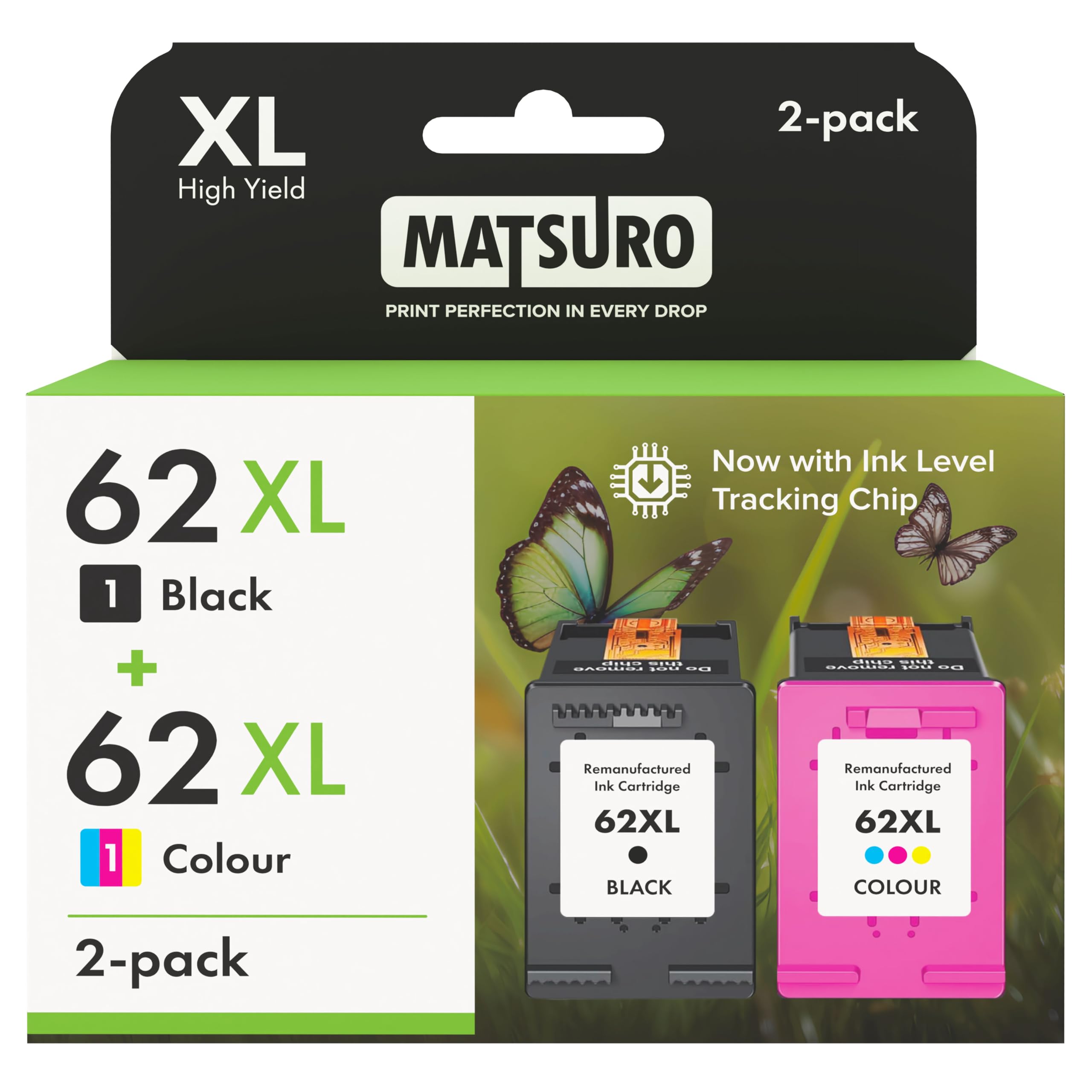 Matsuro 62 XL Multipack Ink Cartridges Replacement for HP 62 XL with Upgraded Chip Compatible for HP Envy 5540 5541 5542 5544 5546 5640 5642 5644 5646 7640 OfficeJet 200 250 5740 5742 5744