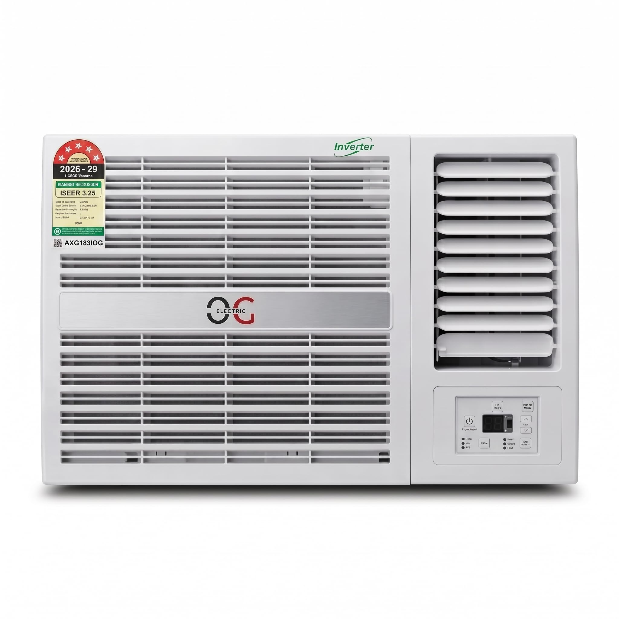 og electric 1.5 ton 3 star, inverter window ac (copper, 6-in-1 adjustable mode, anti-dust filter, axg183iog, white)
