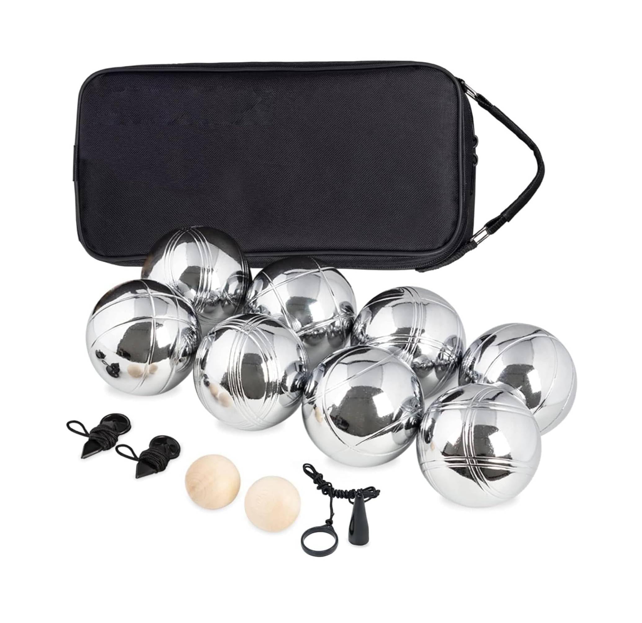 Boule Set 8 Kugeln Metall – Petanque & Boccia Kugeln mit 2 Zielkugeln, Magnetischem Kugelheber, Abstandsmessern & Oxford Tragetasche, Outdoor Gartenspiel für Erwachsene & Familie