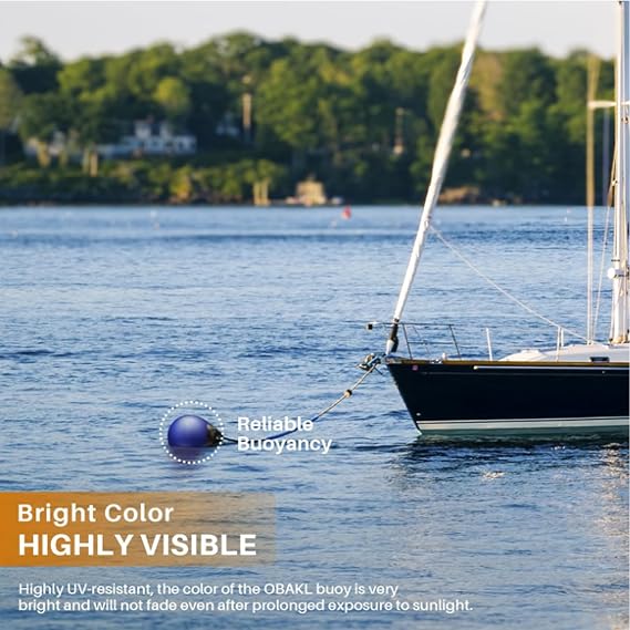 Boat Buoy Float, Inflatable PVC Mooring Buoy and Boat Bumper, Round Floating Ball for Yacht and Boat Docking in Black and Blue