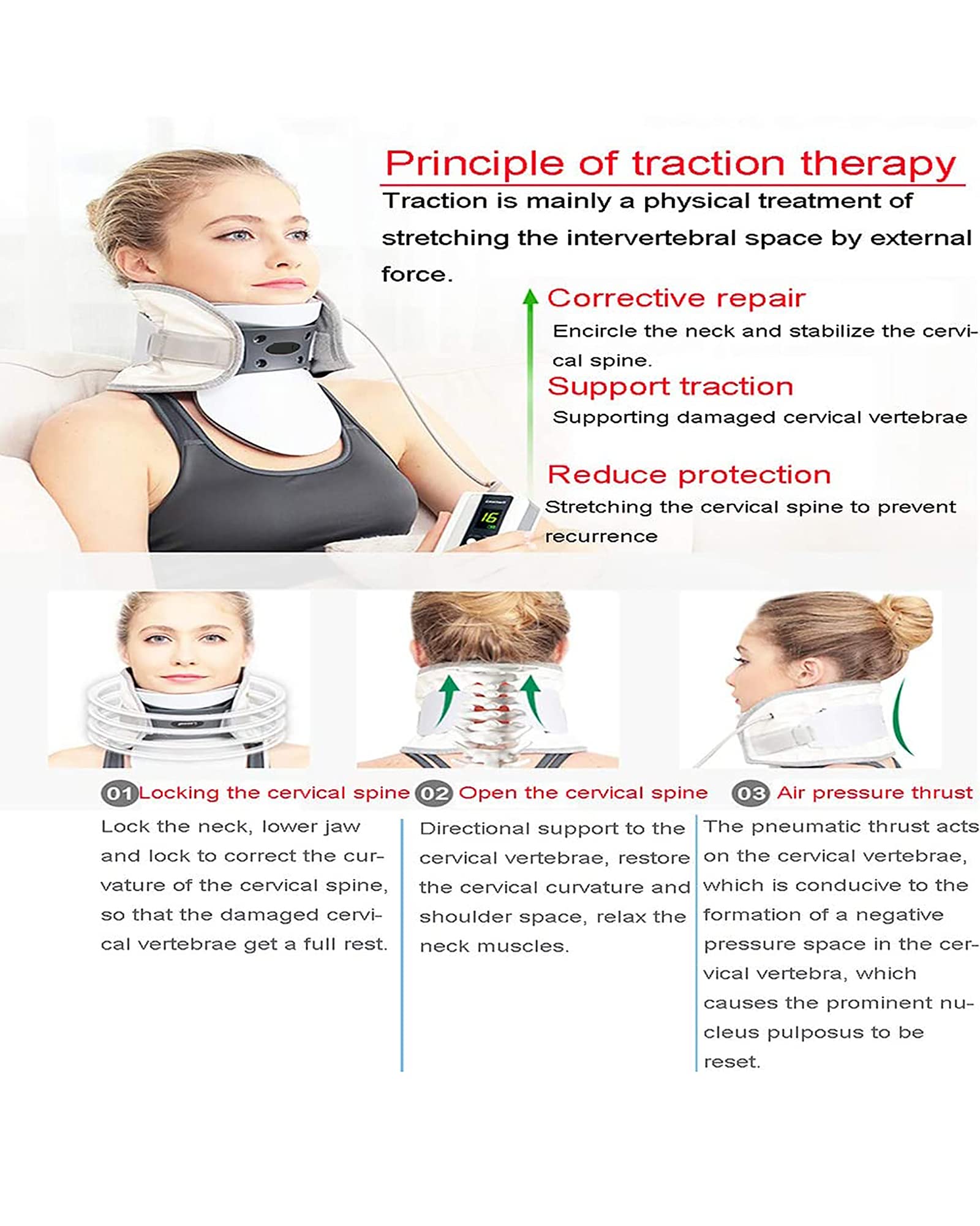 Dispositivo de tracción Cervical portátil Camilla Cervical Inflable automática eléctrica Collar de Cuello Ajustable para aliviar el Dolor de Cuello, 44 cm (44 cm)