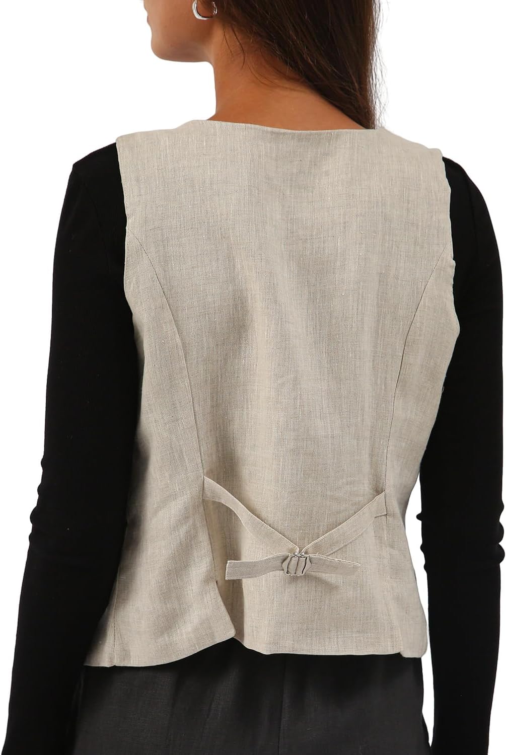 Amazhiyu Womens Pure Linen Sleeveless Button Down Crop Top V Neck Waistcoat Vest