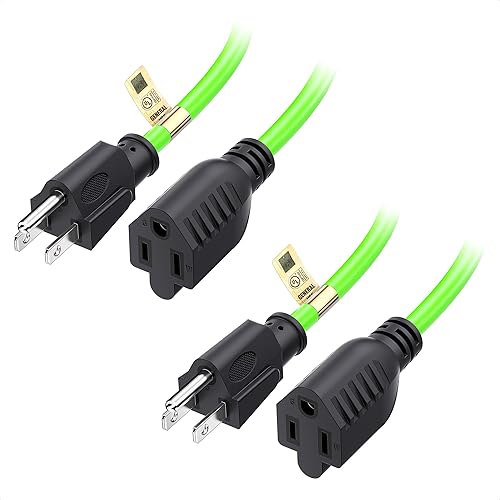 Cable Matters - Paquete de 2 cables de extensión de alimentación de 13A resistentes para interiores y exteriores, 10 pies en verde, (extensión de