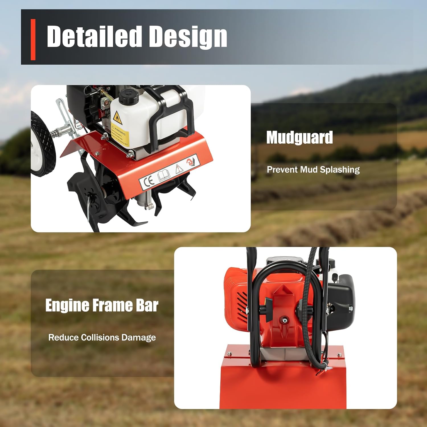 Gas Mini Tiller Cultivator 52CC 2 Stroke Gasoline Powered Soil Garden Cultivator 11.8" Tilling Width Soil Tilling Machine Farm Plant Garden Yard Lawn Tilling