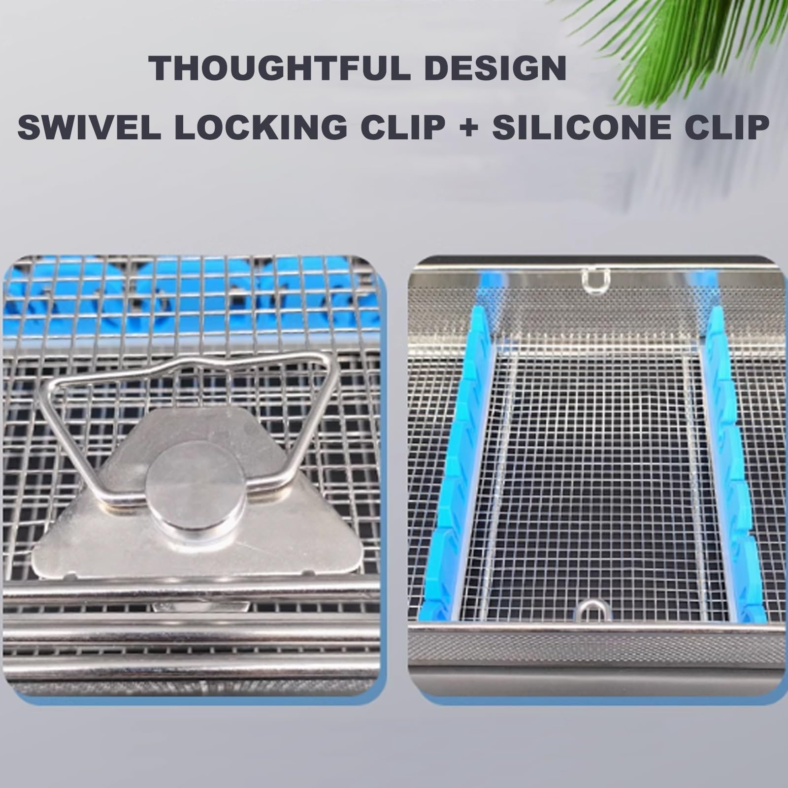Cestello for la disinfezione perforato in acciaio inox, cestello for attrezzature mediche con coperchio, rete laterale da 2 mm, con strisce di silicone, maniglia for il trasporto(40x25x7cm/15.7x9.8x2.