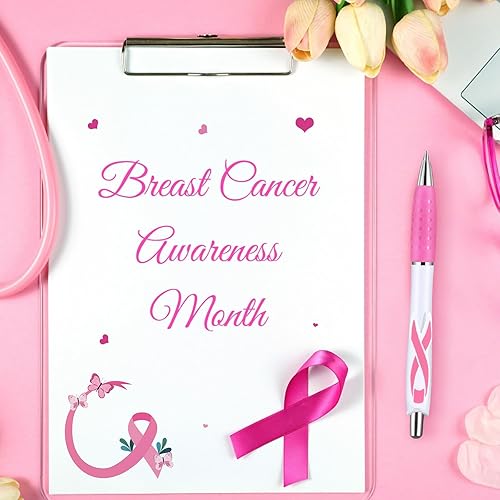 Miniatura 5 de Ctosree 100 bolígrafos retráctiles de gel de cinta rosa para concientización sobre el cáncer de mama, punta fina, tinta negra, bolígrafos de