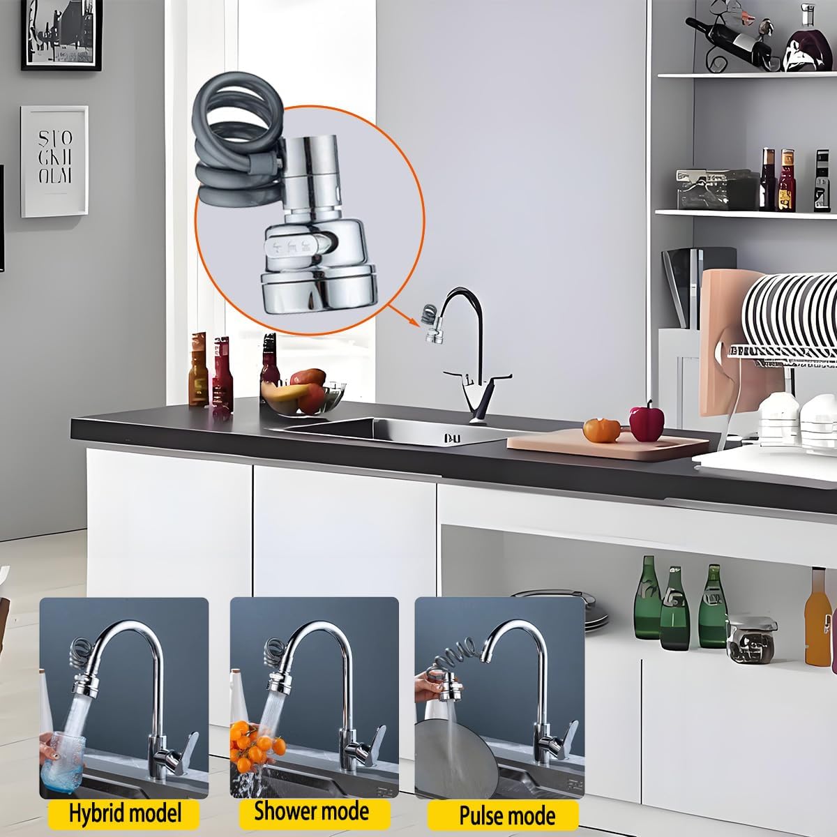 Sink Sprayer Attachment for Faucet, Faucet Extender Sprayer with Stretchable Hose - Kitchen Sink Sprayer, 3 Water Outlet Modes, Kitchen Water Saving Aerator