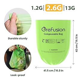 GreFusion Compostable Trash Bags, Small 2.6 Gallon, 270 Count, 0.72 Mils Thick, Eco Friendly, ASTM D6400 & BPI Certified, Composts Food Scraps, No Leaks