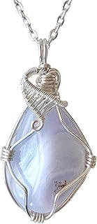 Raw Blue Lace Agate Necklace - Blue Lace Agate Pendant - Silver Necklace - 24 Inch Silver Chain - Gift for Women - Gift Box