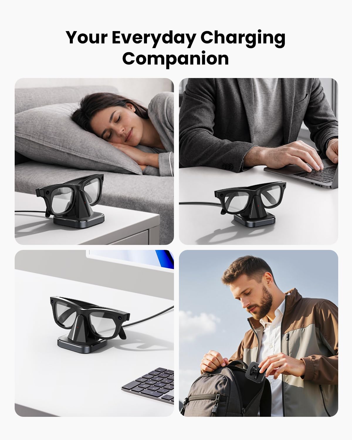 GEEKERA Tragbarer Ladeständer für Ray-Ban Meta Smart Glasses (Gen 1 & 2) – Wayfarer & Skyler, RayBan Meta Zubehör, Schwarz