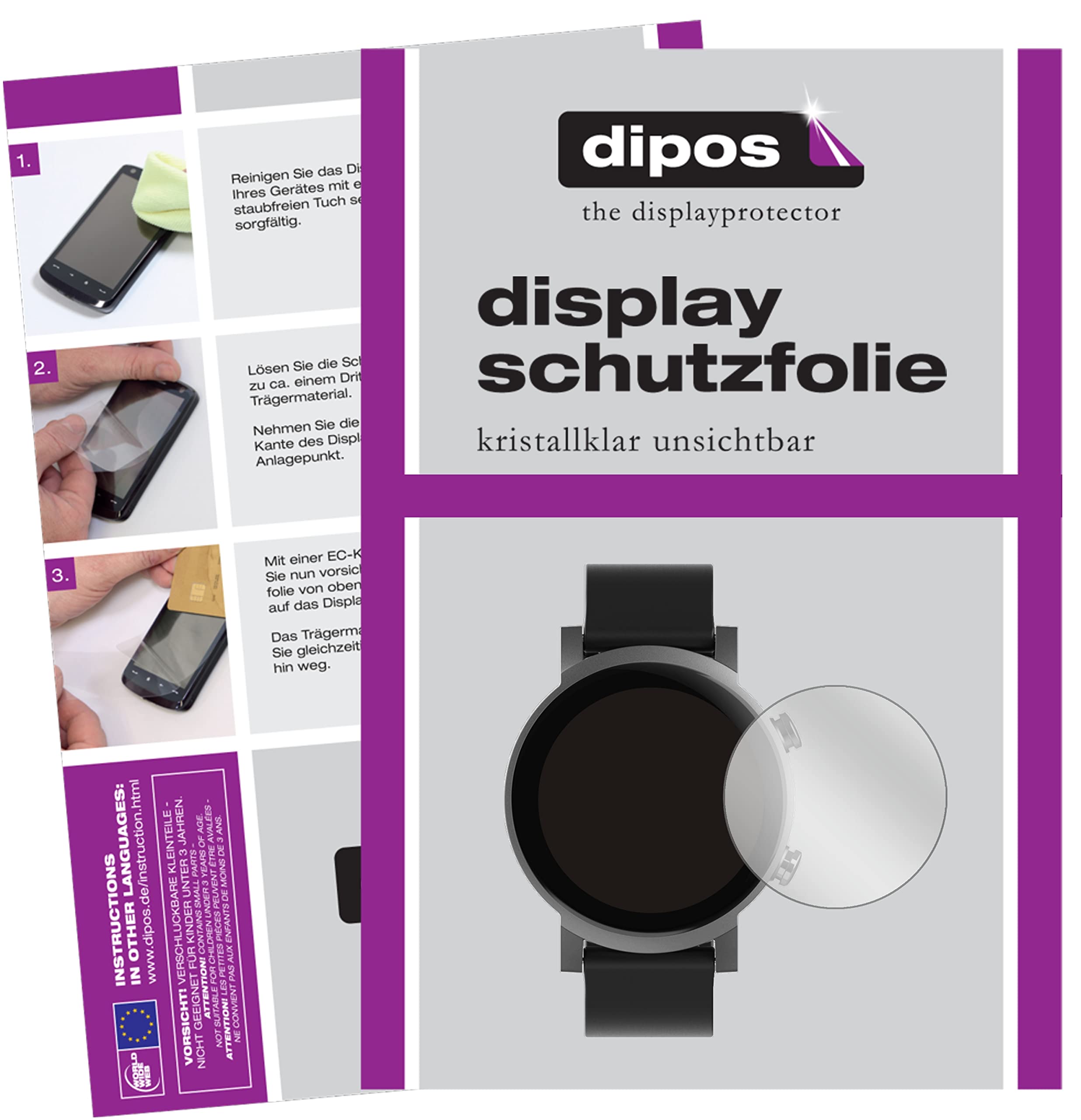 Dipos 6x Pellicola Protettiva In Vetro Trasparente Per TicWatch C2 (Made In Germany) - 3