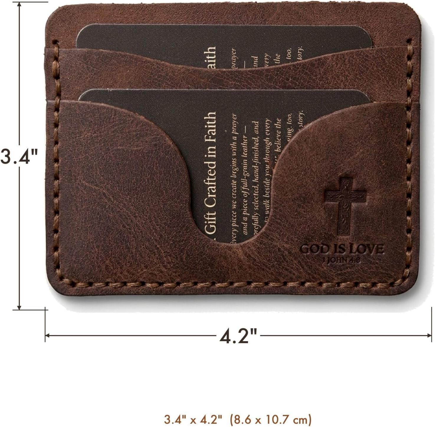 God Is Love Small Leather Card Holder Wallet, Christian Gifts for Men and Women, Full Grain Cowhide, Jordan Brown
