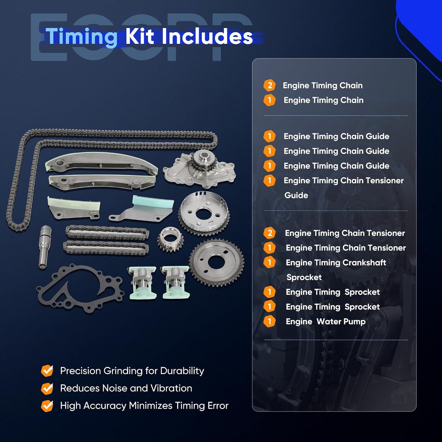 ECCPP Engine Timing Chain Kit suits for Dodge Stratus for Chrysler Sebring, 2005-2006 for Chrysler 300 OE# 9-0397SA, w/Timing Chains Sprocket Tensioner Guide Water Pump