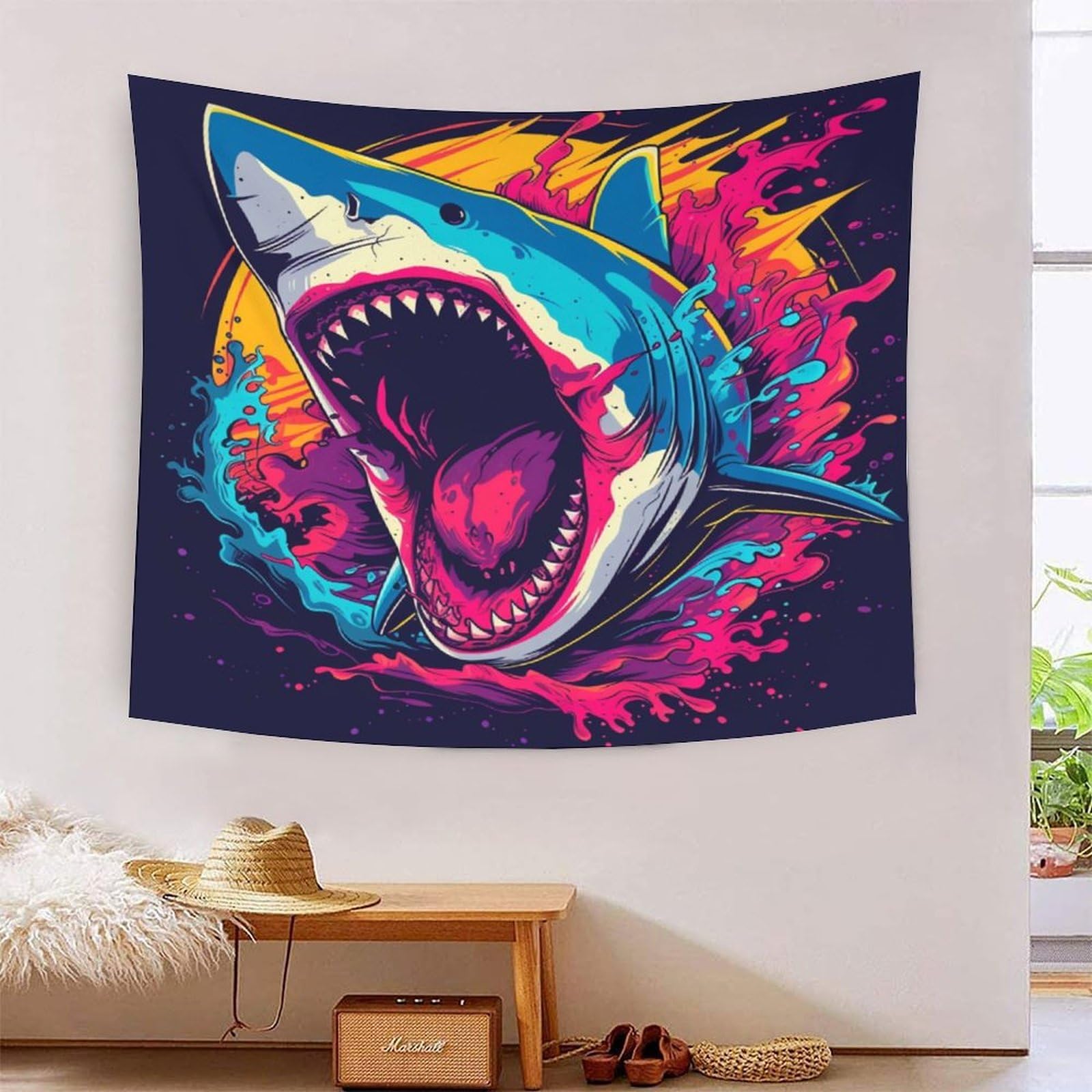 HLXZMCVBT 3D Shark Print Wall Blanket Home Decoration Bedding Poster Wall Art Tapestry Wall Hanging Tapestry Soft Polyester for Bedroom Living Room, Dorm & Room Decor 150cmx200cm