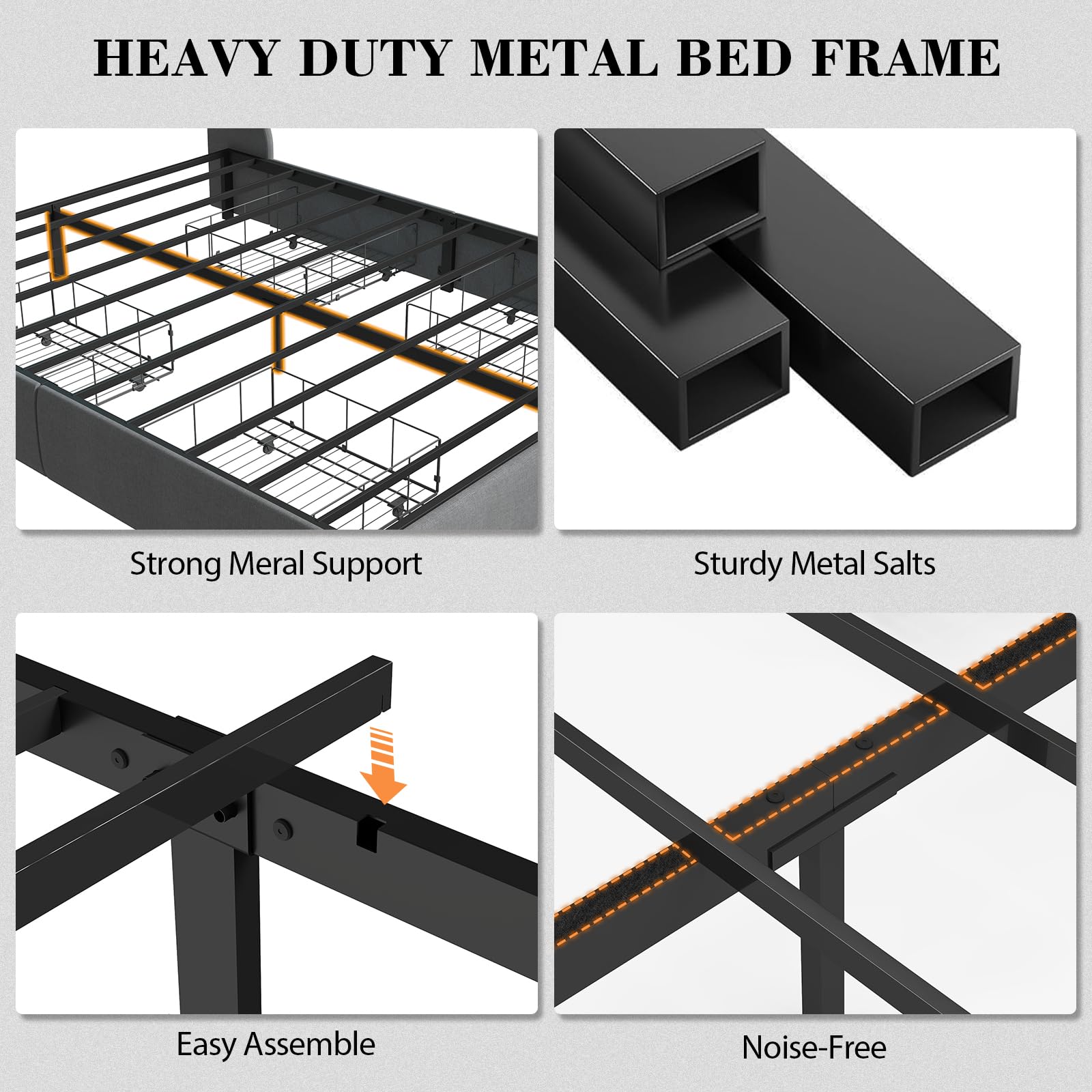 Queen Bed Frame with 2 Storage Drawers, Platform Bed Frame Queen Size with LED Light, Upholstered Headboard, Charging Station, Steel Slat Support, No Box Spring Needed, Noise-Free, Easy Assembly, Gray: King Button Tuffed & 4 Drawers