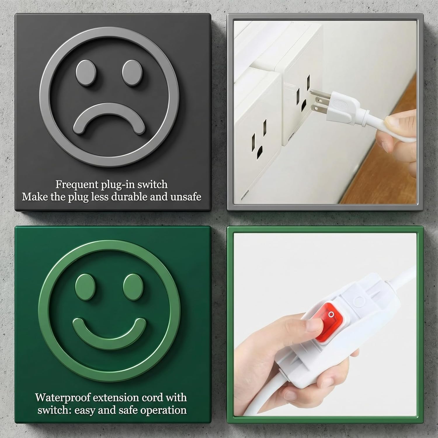Weewooday 3 Prong Outdoor Extension Cord with Waterproof Switch 1875W Heavy Duty 14/3 SJT Cable Inline On/Off 15A 125V Grounded Outlets Plugs for Appliances (White, 6.6 ft), (HU-XI-85)