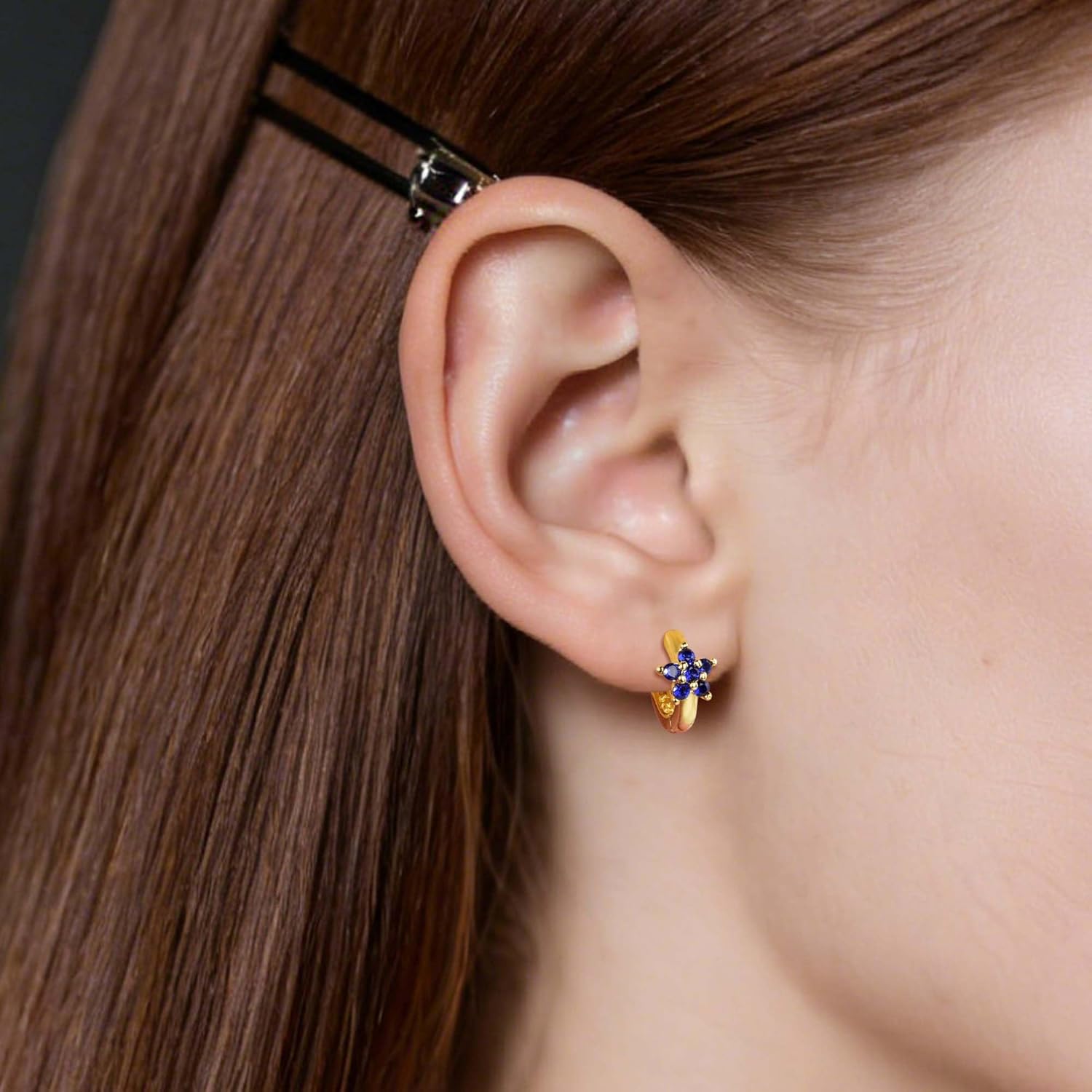 CZ Flower Huggie Hoop Earrings for Women Silver Post Hinged Hoop Cubic Zirconia Jewelry for Women - Image 3