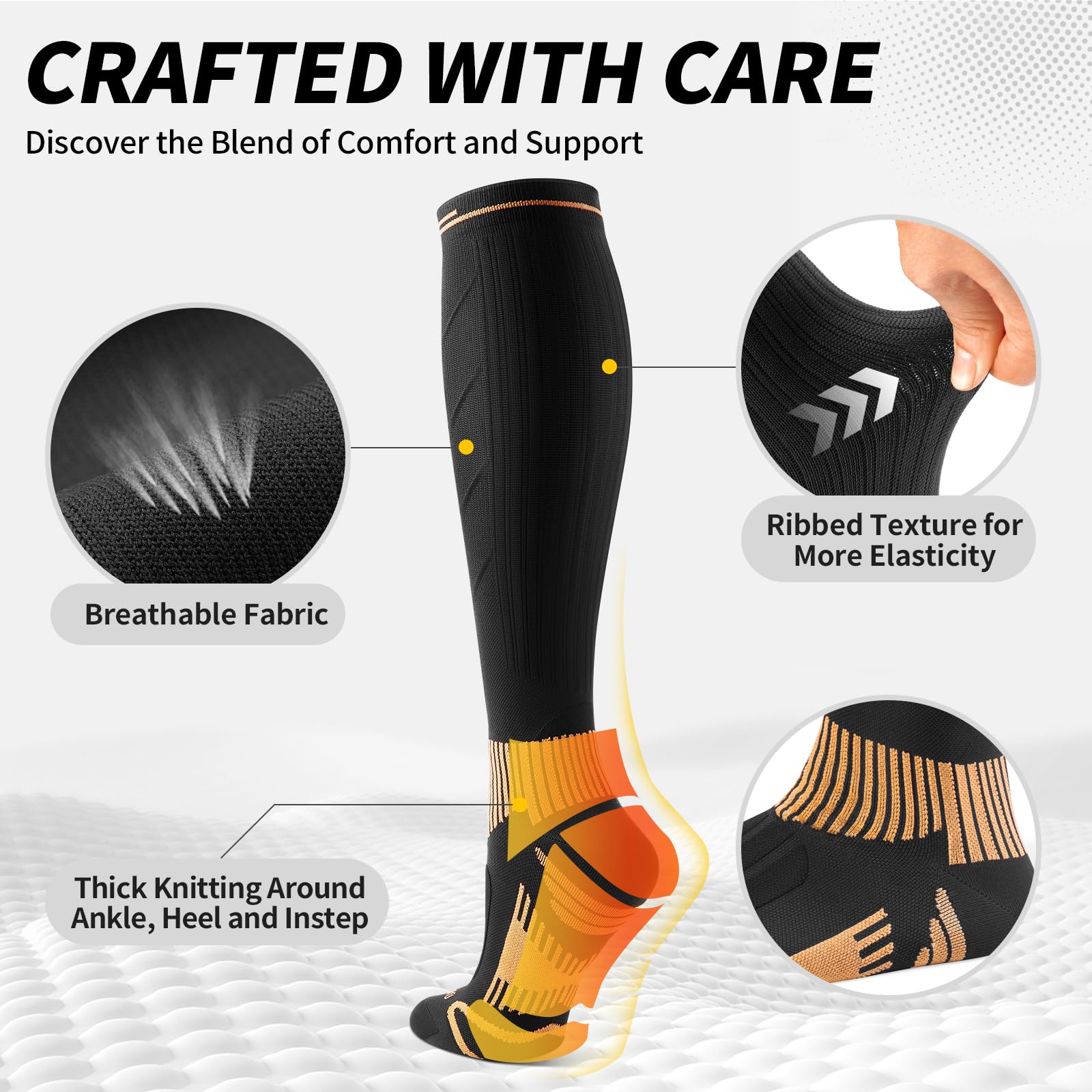 CAMBIVO Medias de Compresión de Cobre, Calcetines Compresion Mujer Hombre 15-20mmHg, Medias de Compresion, Compression Socks Altos para Ciclismo, Running, Enfermera, Embarazo, Circulacion Piernas