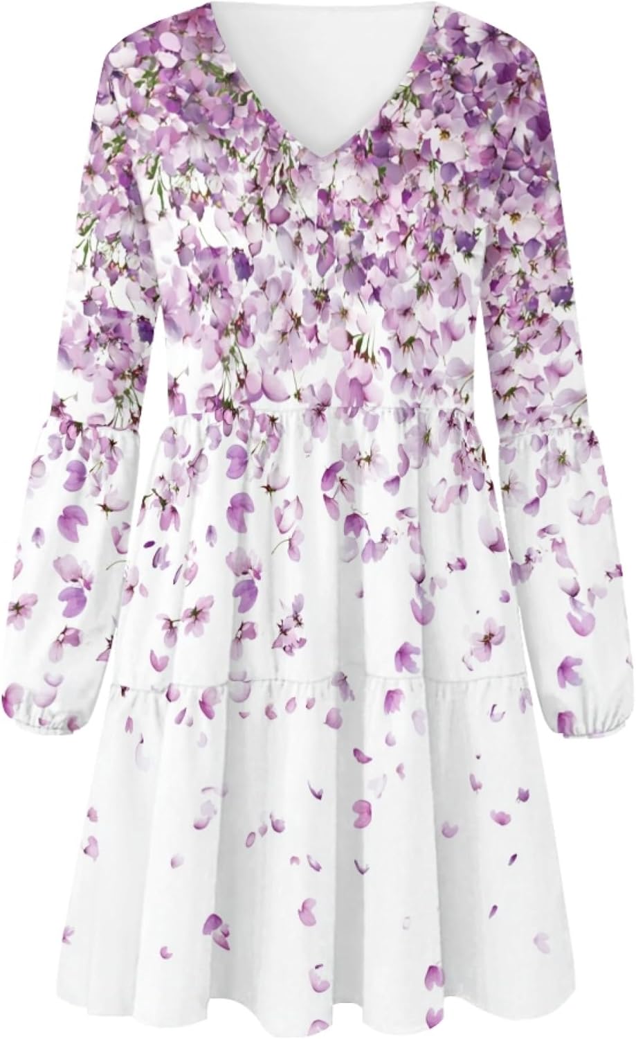 Floral Dress for Women Lantern Sleeve V Neck Plus Size Smocked Swing Flowy Ruffle Fashion Casual Holiday Midi Dress - Image 4