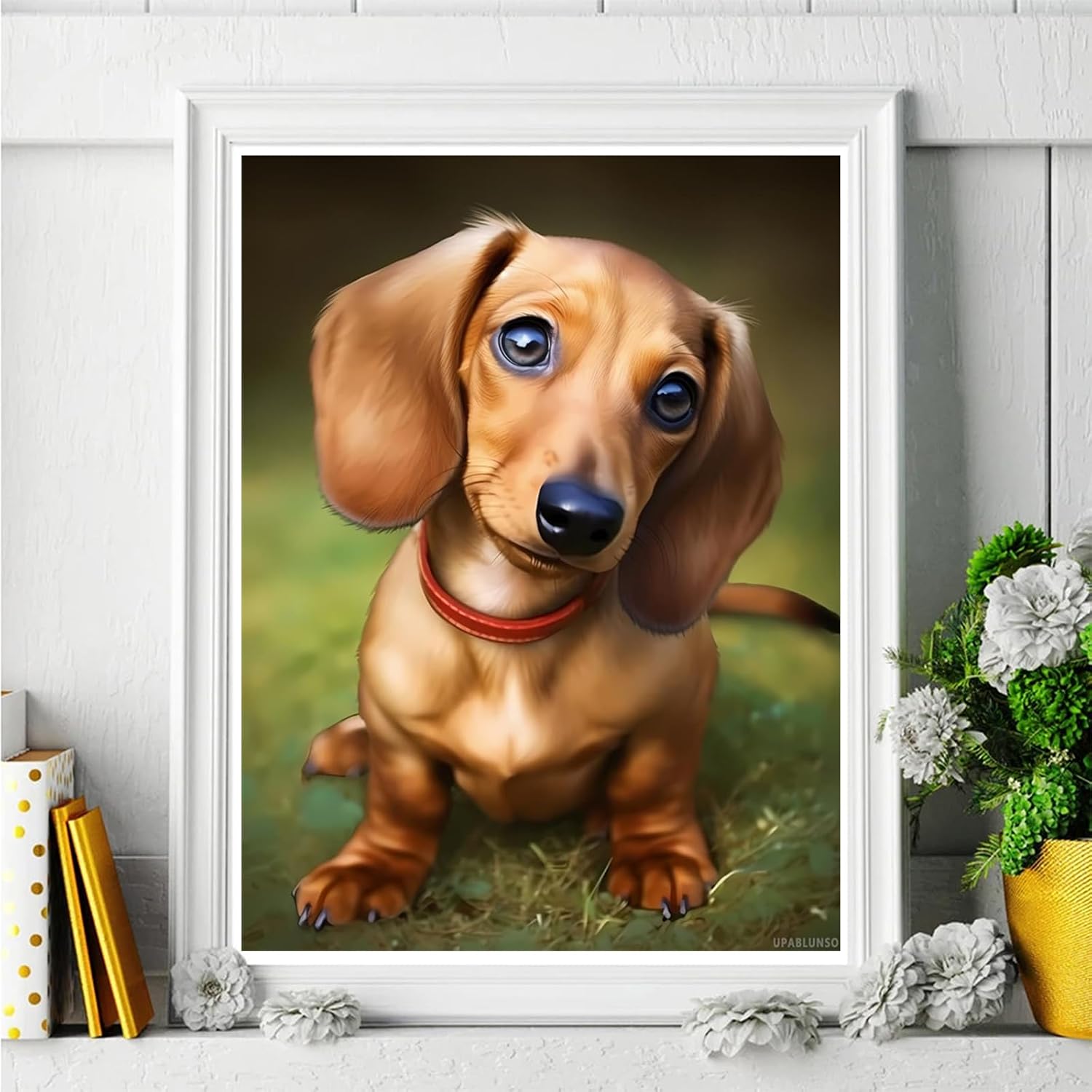 UPABLUNSO Dachshund Happy Puppy Cartoon Animal Diamond Painting Kits 5D Diamond Painting, DIY Full Round Diamond Art Gemstone Cross Stitch Kit 12x16in/30x40cm