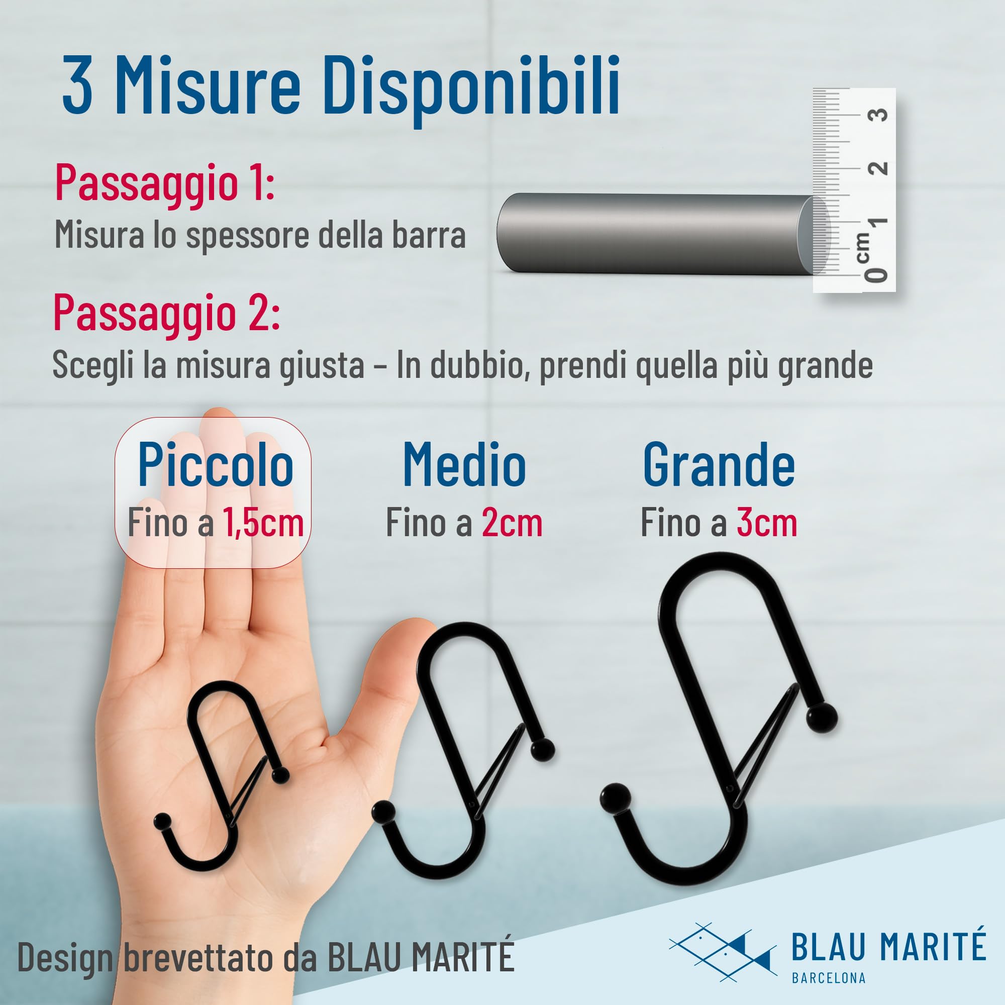 10 ganci in metallo a forma di S con sistema anticaduta, per armadio e organizzazione multiuso, Argento, per barre fino a 1,5 cm di diametro