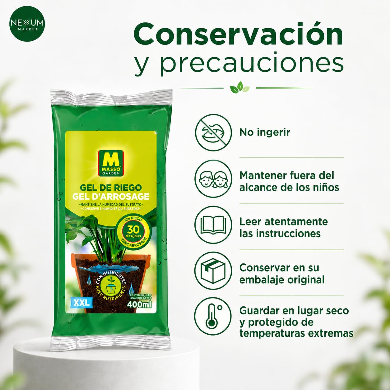 Pack x5 Gel De Riego XXL 400 ml – Hidratación Para Plantas Hasta 30 Días, Agua Gelificada Con Nutrientes NPK y Micronutrientes, Ideal Para Macetas, Jardineras y Vacaciones | Nexum Market