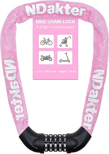 Miniatura 26 de NDakter Cerradura de cadena para bicicleta, combinación de 5 dígitos, resistente, antirrobo, cerradura de bicicleta de seguridad de Negro