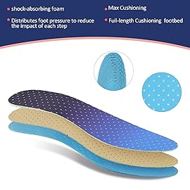 Sintege 3 Pairs Breathable Shoe Insoles Inserts Soft Cushioning Double-Layer Latex Foam Perforated Replacement Insoles for Men 7-11 Woman 2-8 (Gradient Blue, Green, Grey)