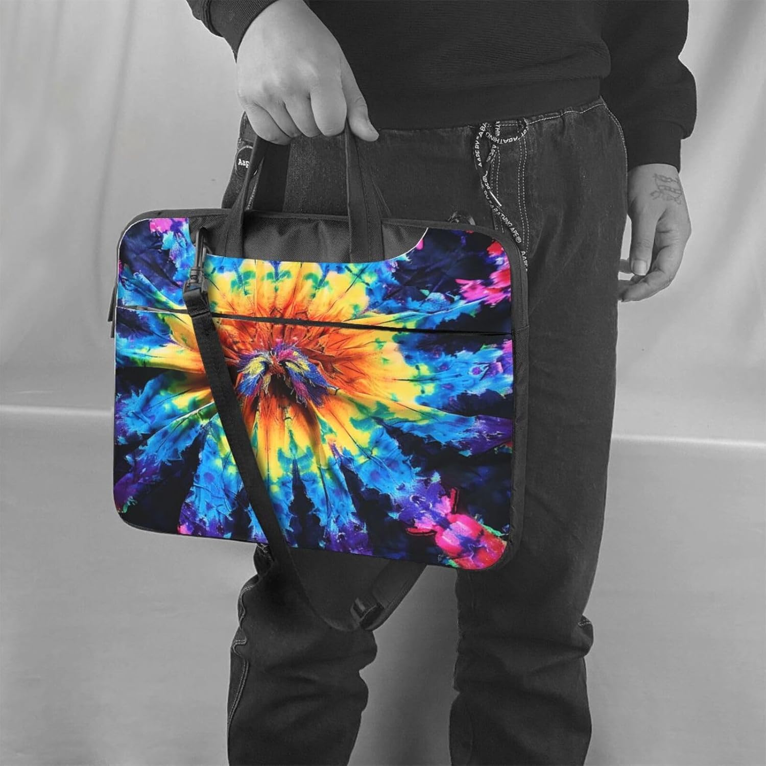 Exotic Tribe Tie Dye Style Printed Laptop Bag Three Layer Protection Shockproof Crossbody Laptop Shoulder Bag for Women Men