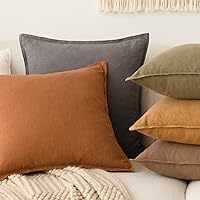 Vista 125 de Foindtower Paquete de 2 fundas de almohada decorativas de lino y liso, funda de cojín decorativa suave, estilo bohemio campestre para silla, sofá